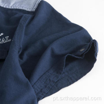 Bolsos Azul Escuro Masculino Manga Curta Camisas Bordadas